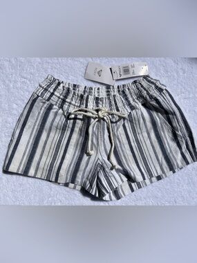 Roxy Women's Navy and White Striped Drawstring Oceanside Beach Shorts